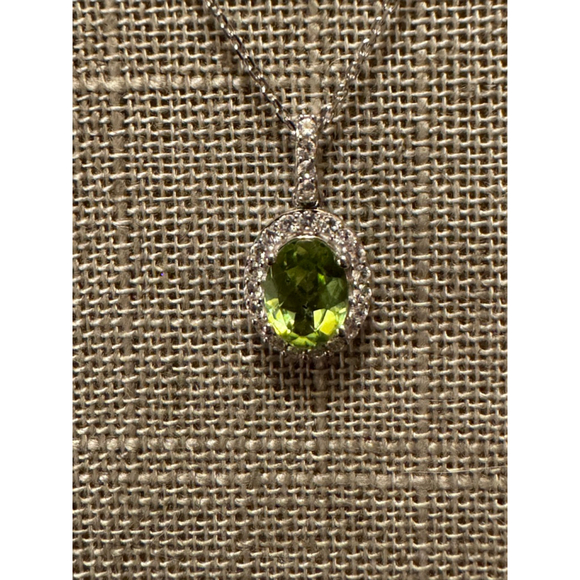 Women's Peridot & White Sapphire Necklace Sterling Silver